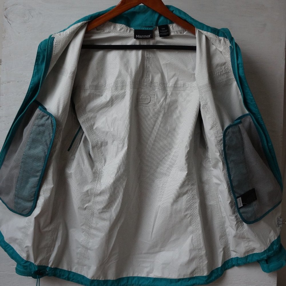 Marmot Precip Rain Jacket Green w Hood Sz M - Picture 8 of 10
